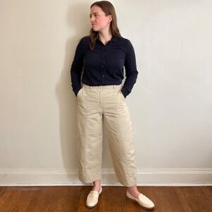 Ann Taylor Weekend Pants Womens 10 Beige‎ Barrel Cropped Wide Leg Casual Preppy